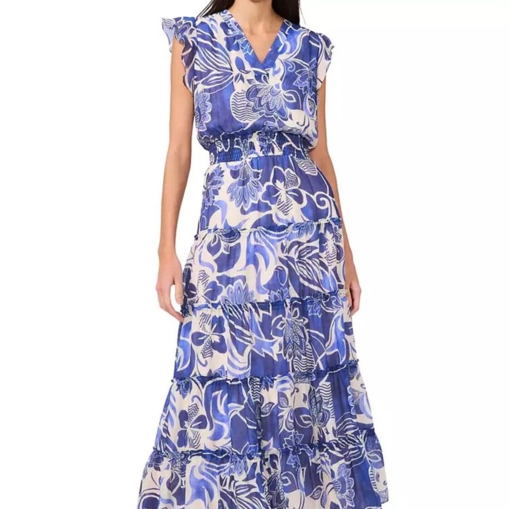 MSK Women's Flutter-Sleeve Smocked-Waist Maxi Dress